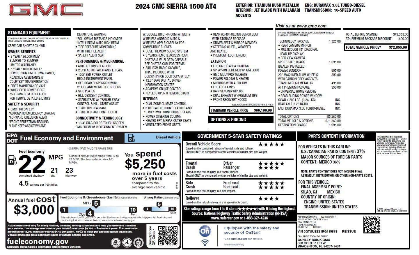 Used 2024 GMC Sierra 1500 AT4 w/ Technology Package AWD/4WD image 3