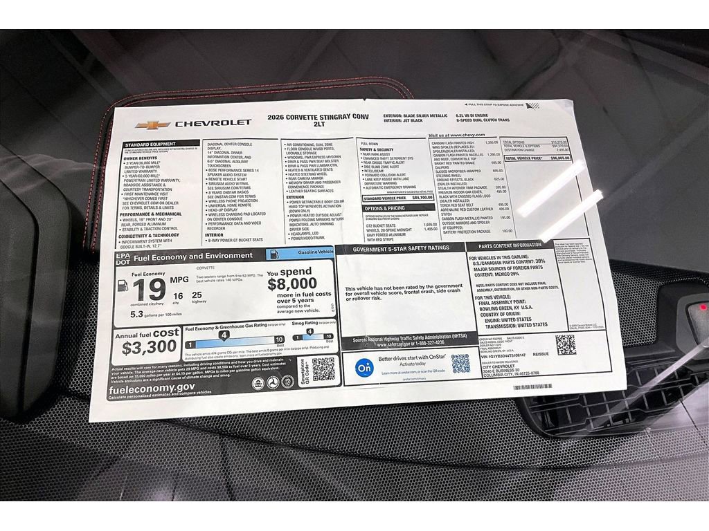 New 2026 Chevrolet Corvette 2LT w/ Stealth Interior Trim Package image 14