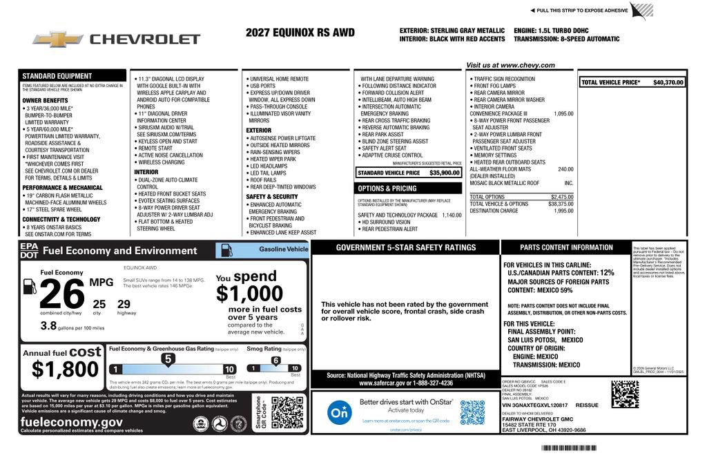 New 2027 Chevrolet Equinox RS w/ Safety and Technology Package AWD/4WD image 4