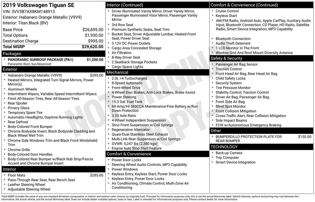 Used 2019 Volkswagen Tiguan SE w/ Panoramic Sunroof Package FWD image 7