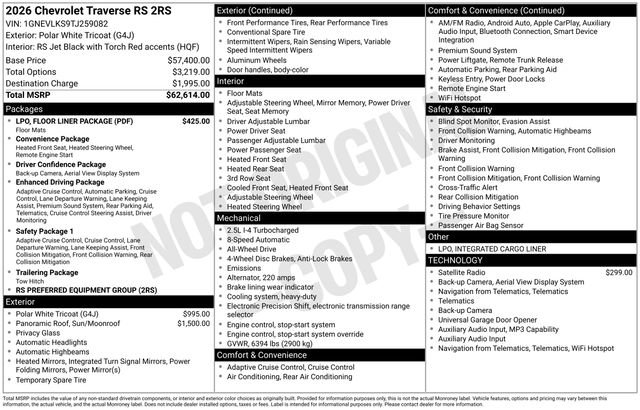 Used 2026 Chevrolet Traverse RS w/ LPO, Floor Liner Package AWD/4WD image 6