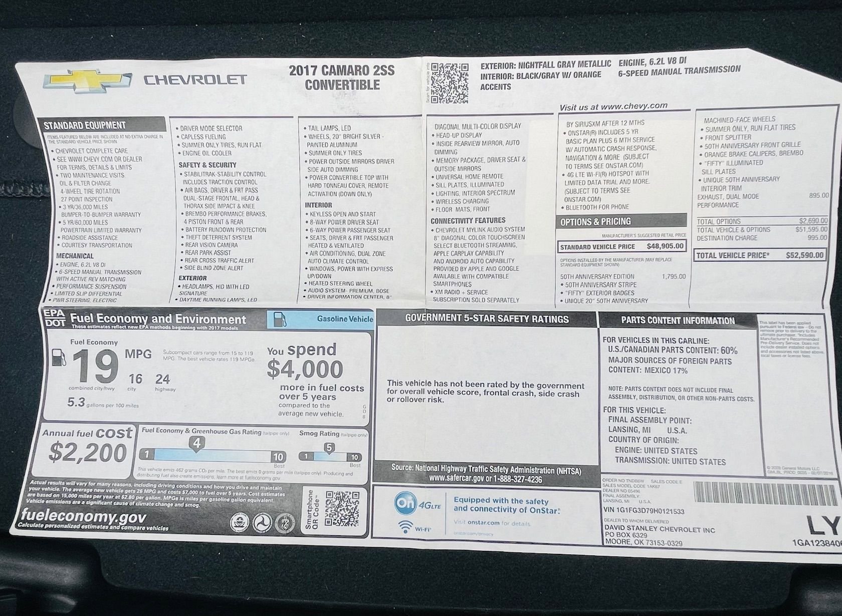 Used 2017 Chevrolet Camaro SS w/ 50th Anniversary Edition image 44