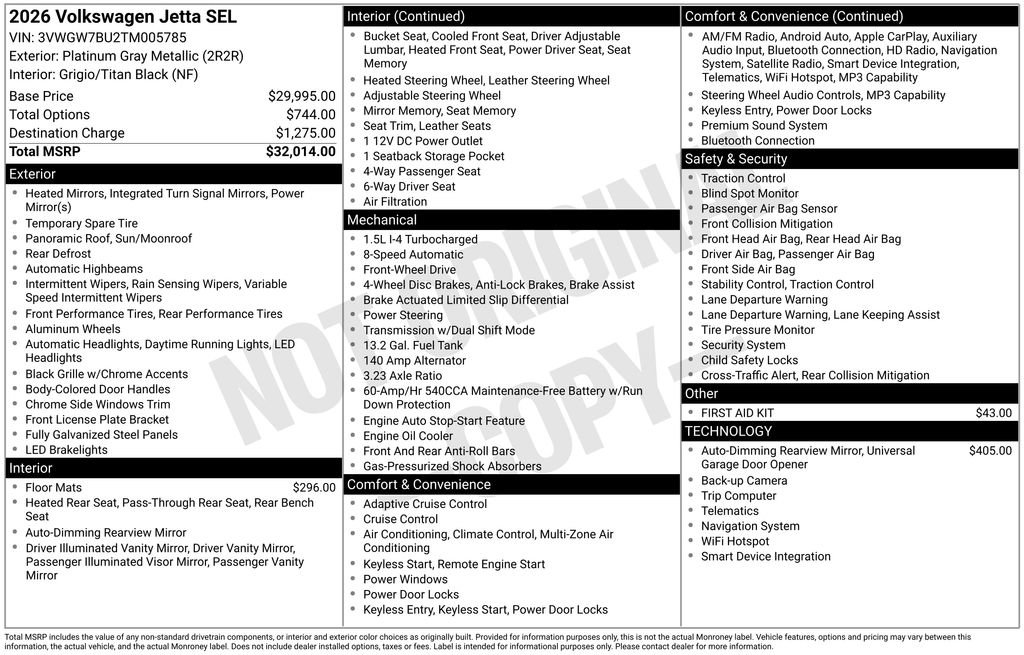 Certified 2026 Volkswagen Jetta SEL FWD image 12