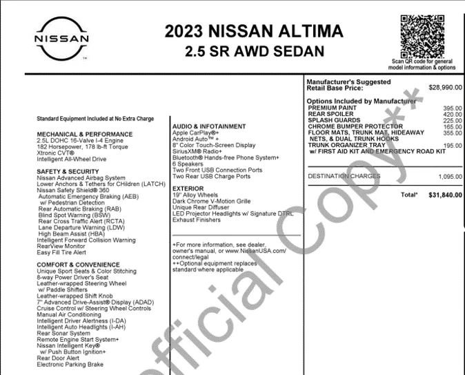 Used 2023 Nissan Altima 2.5 SR AWD/4WD image 2