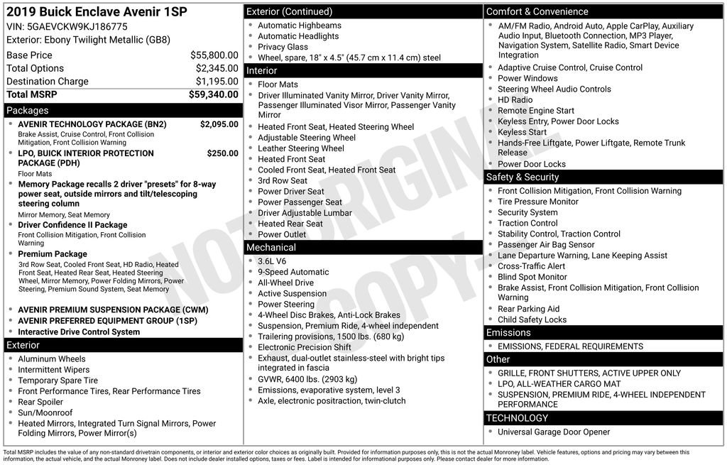 Used 2019 Buick Enclave Avenir w/ Avenir Technology Package image 3