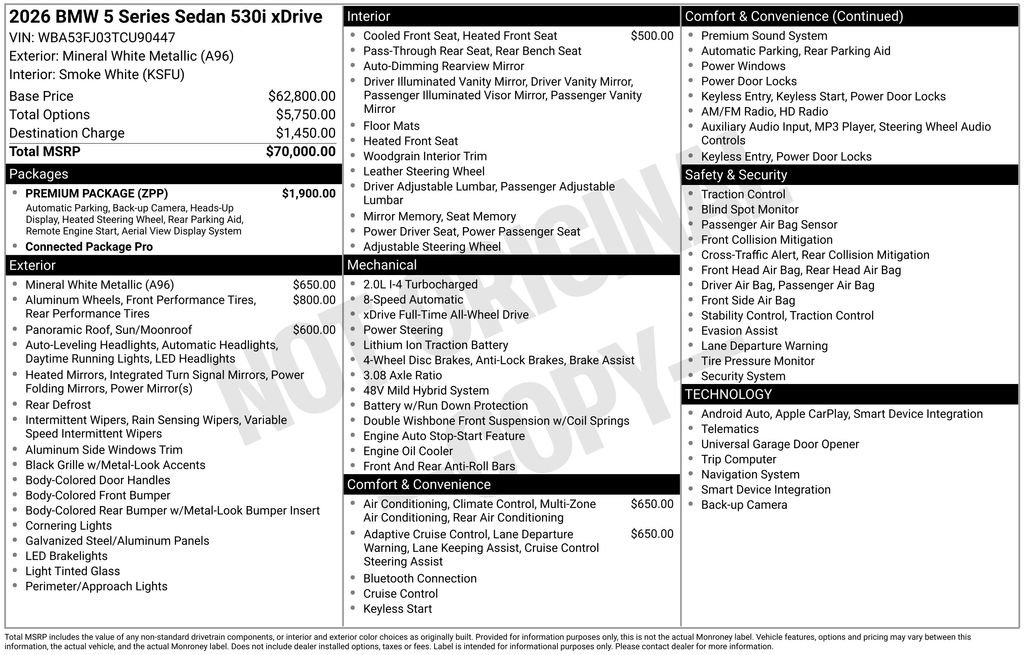 Certified 2026 BMW 530i xDrive w/ Premium Package AWD/4WD image 5
