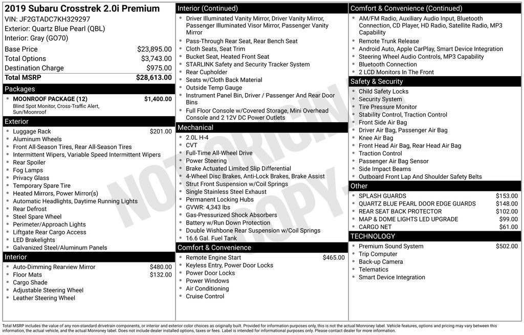 Used 2019 Subaru Crosstrek 2.0i Premium w/ Moonroof Package image 14