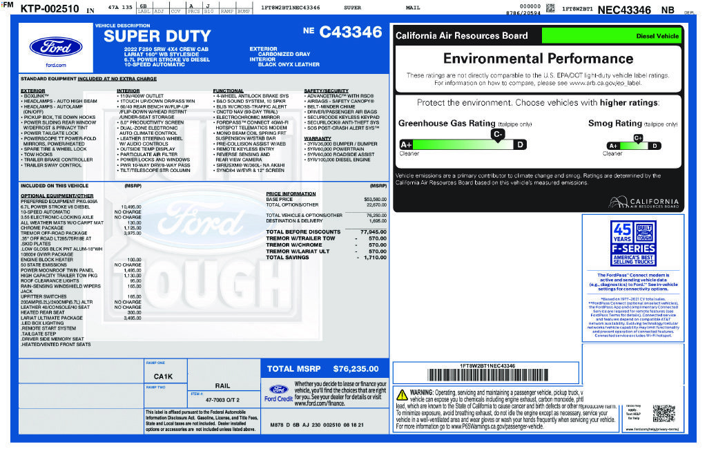 Used 2022 Ford F250 Lariat w/ Tremor Off-Road Package AWD/4WD image 56