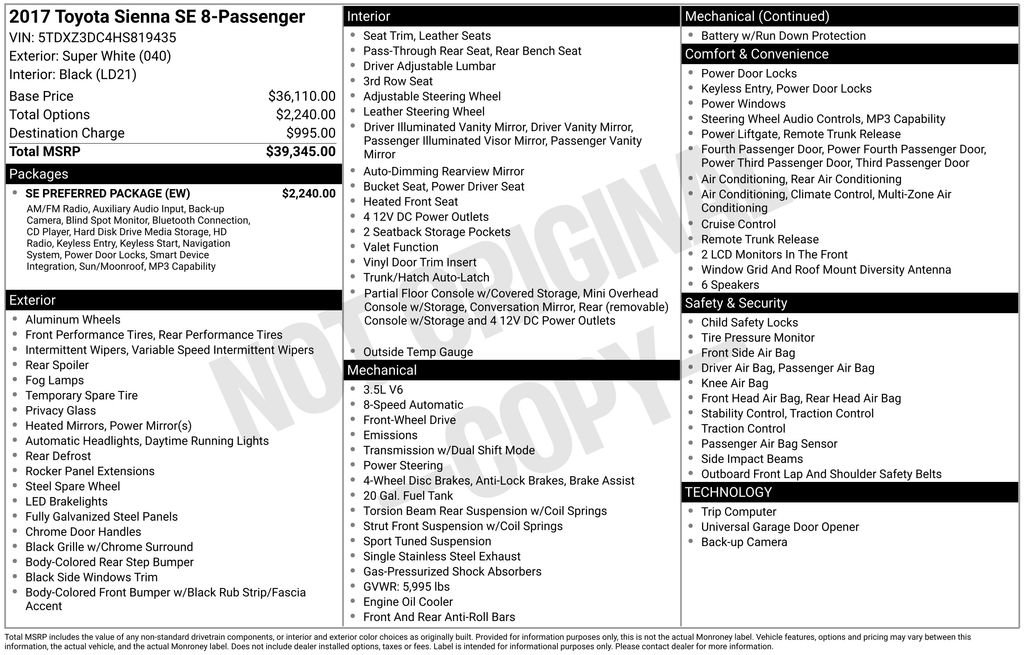 Used 2017 Toyota Sienna SE w/ SE Preferred Package image 4