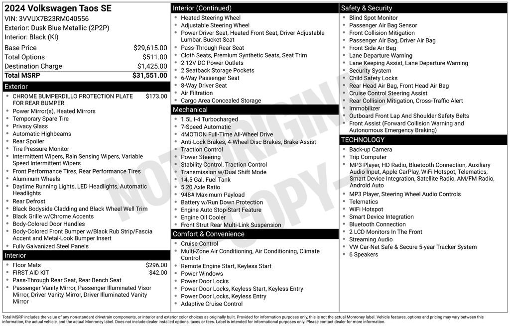 Certified 2024 Volkswagen Taos SE AWD/4WD image 32