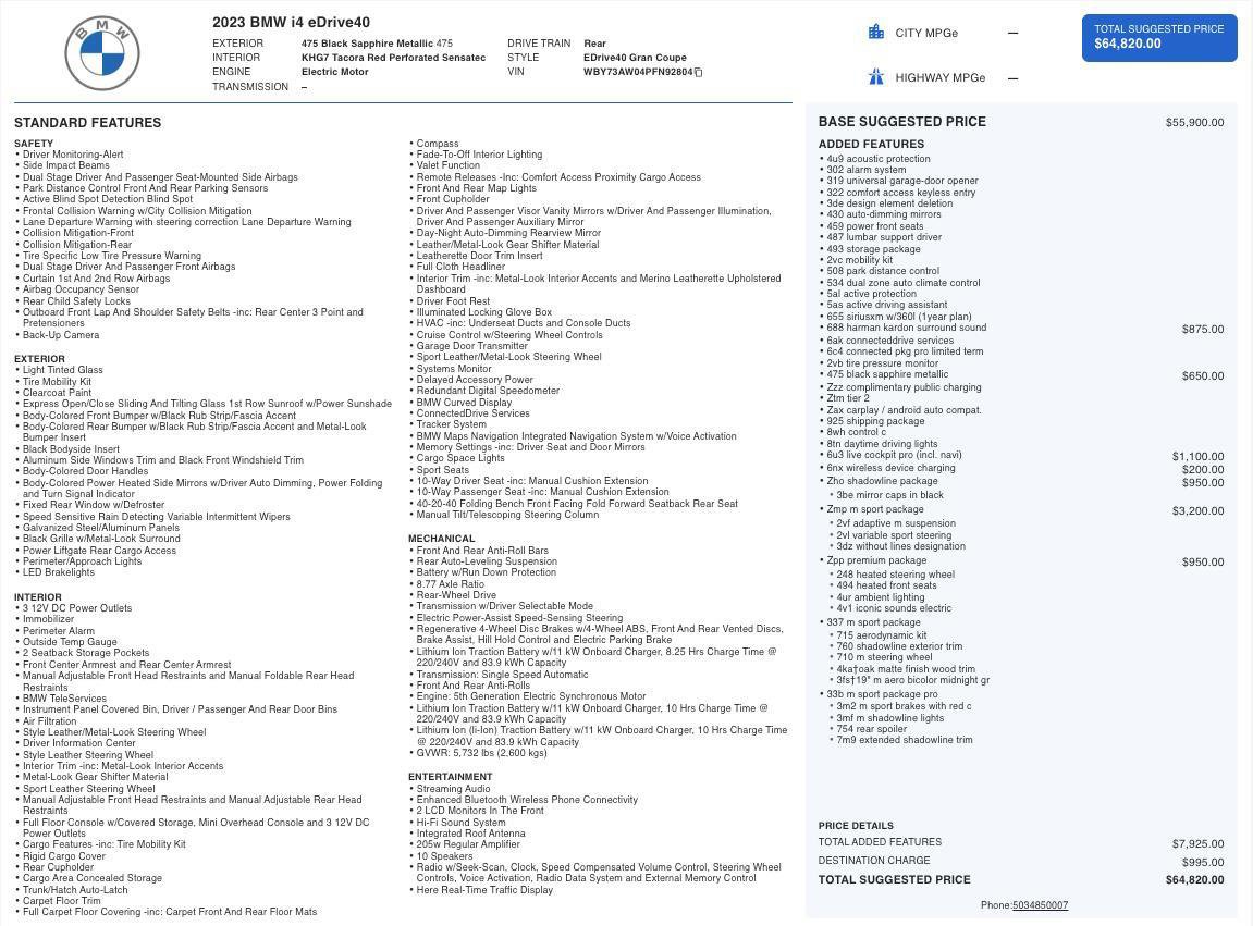 Used 2023 BMW i4 eDrive40 w/ M Sport Package image 5