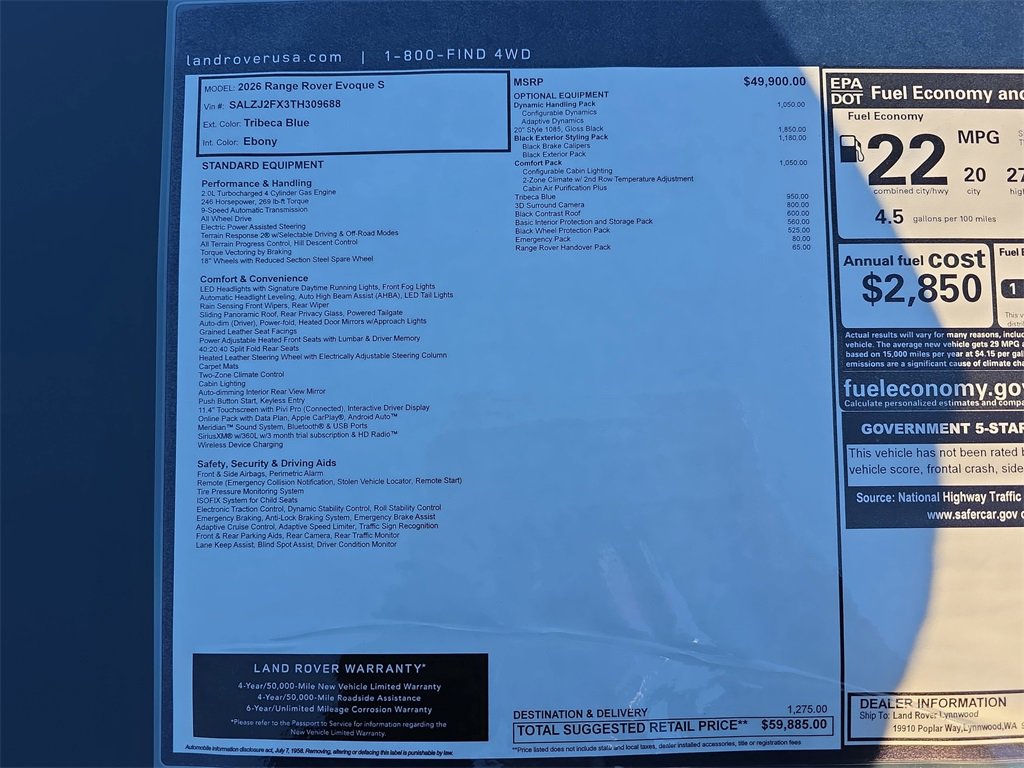 New 2026 Land Rover Range Rover Evoque S image 38