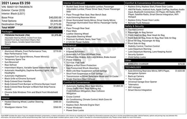 Used 2021 Lexus ES 250 w/ Premium Package image 6