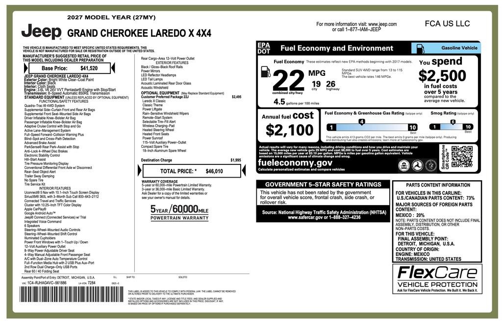 New 2027 Jeep Grand Cherokee Laredo AWD/4WD image 2