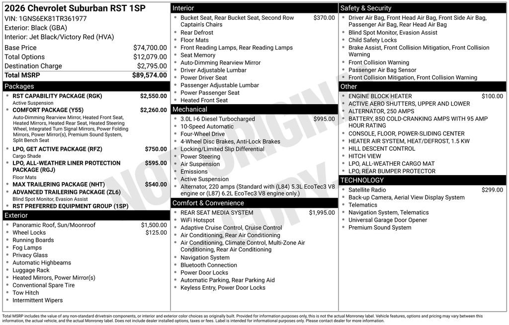 New 2026 Chevrolet Suburban RST w/ RST Capability Package AWD/4WD image 4