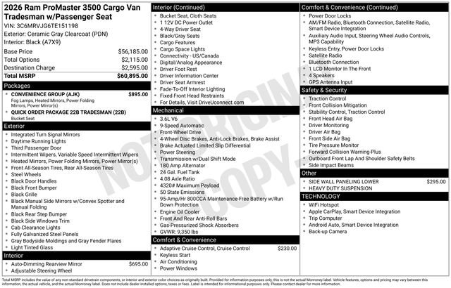 New 2026 RAM ProMaster 3500 w/ Convenience Group FWD image 29
