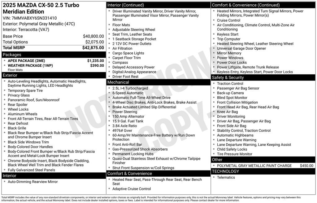 New 2025 MAZDA CX-50 Meridian Edition w/ Apex Package image 6