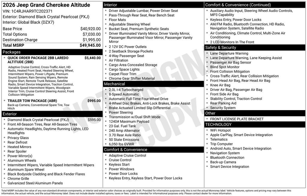 New 2026 Jeep Grand Cherokee Altitude AWD/4WD image 4