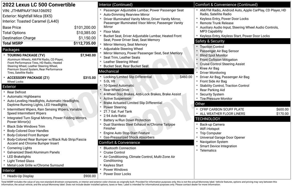 Used 2022 Lexus LC 500 Convertible w/ Touring Package image 7