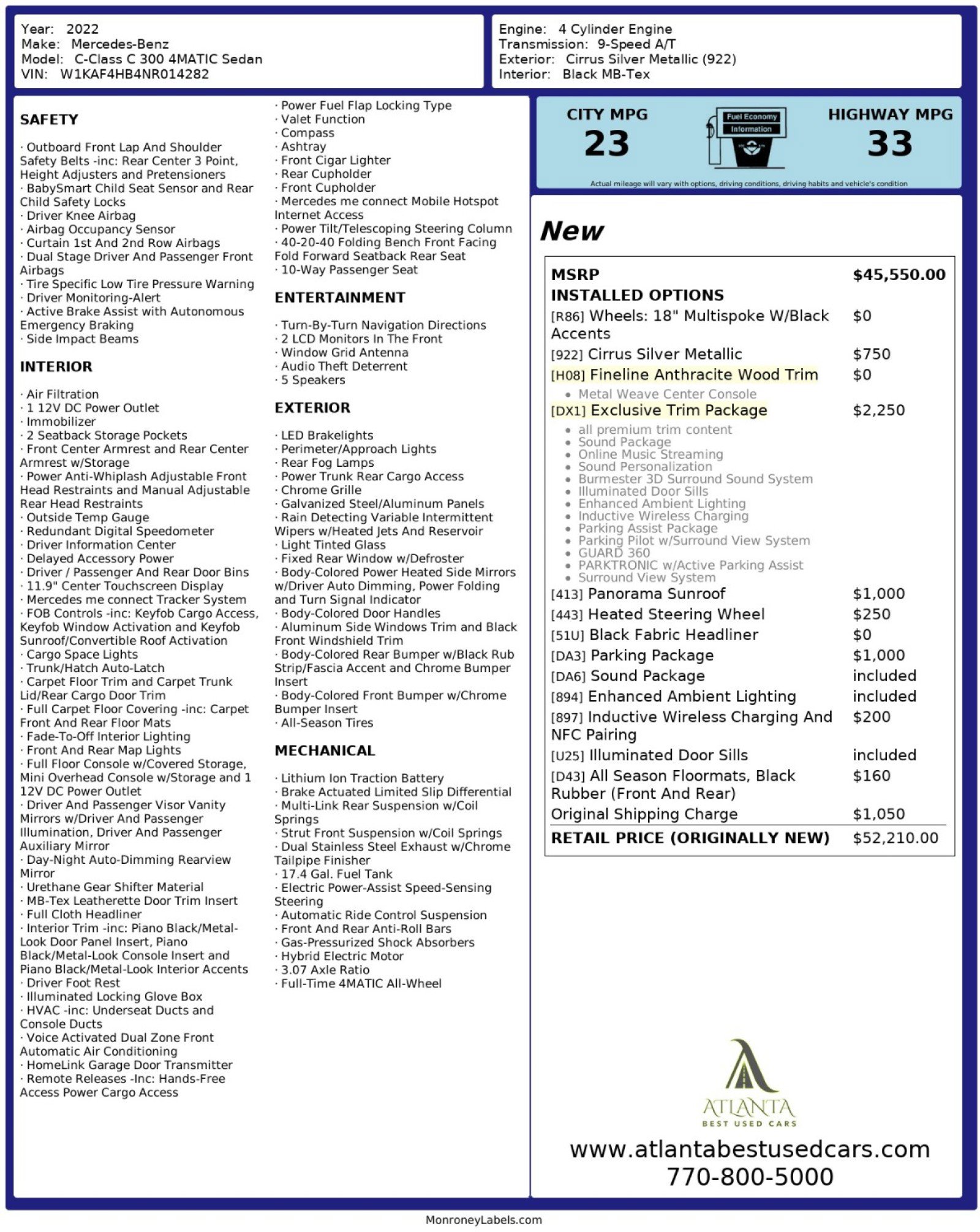 Used 2022 Mercedes-Benz C 300 4MATIC Sedan w/ Exclusive Trim Package image 61