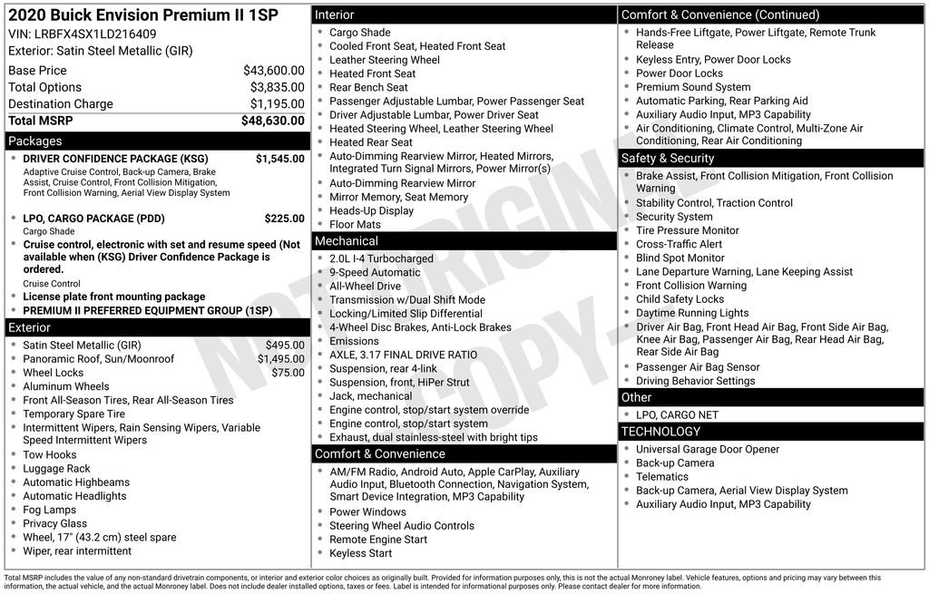 Used 2020 Buick Envision Premium w/ Driver Confidence Package image 2