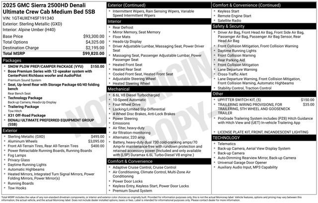 Used 2025 GMC Sierra 2500 Denali Ultimate w/ Snow Plow Prep/Camper Package AWD/4WD image 20
