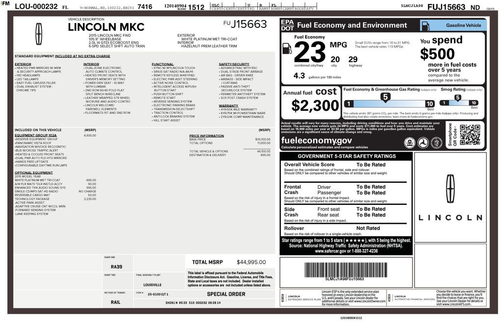 Used 2015 Lincoln MKC FWD w/ Equipment Group 102A Reserve image 9