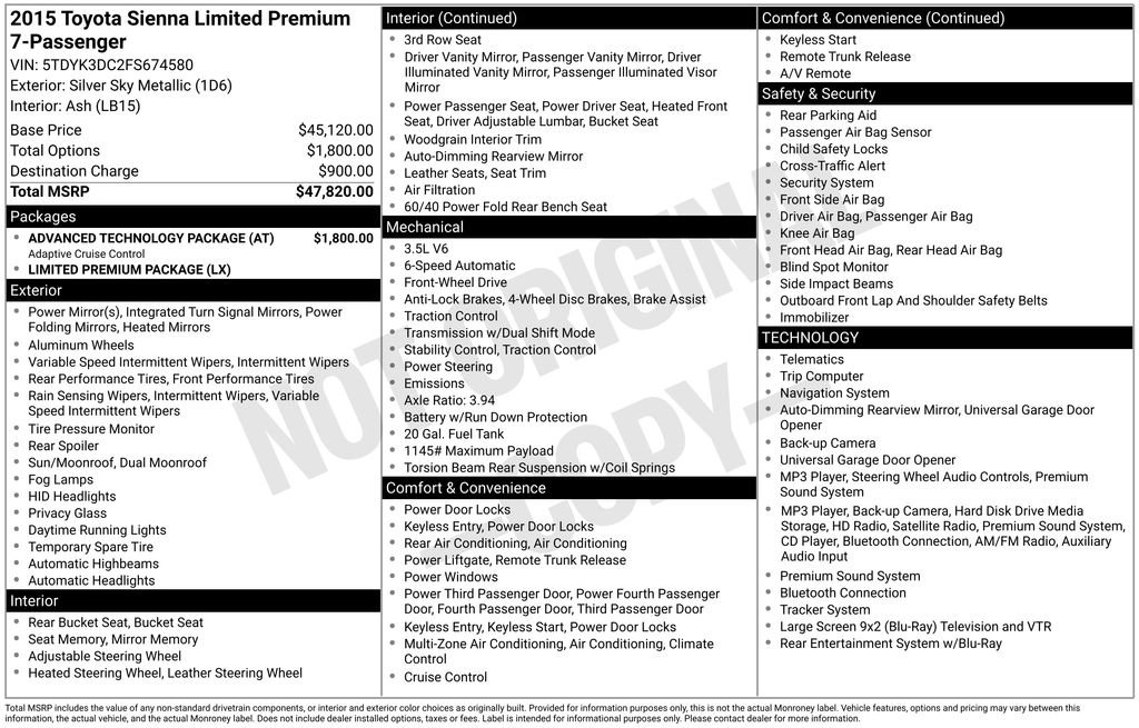 Used 2015 Toyota Sienna Limited Premium w/ Advanced Technology Package FWD image 21