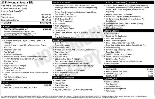 Used 2023 Hyundai Sonata SEL w/ Convenience Package FWD image 28