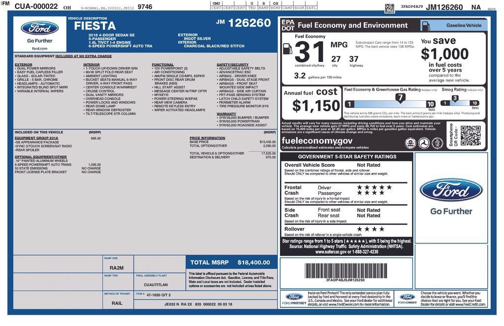 Used 2018 Ford Fiesta SE w/ Equipment Group 201A FWD image 4