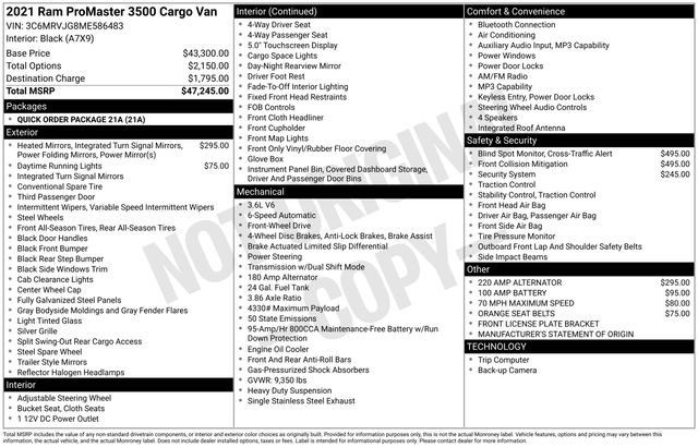 Used 2021 RAM ProMaster 3500 FWD image 3