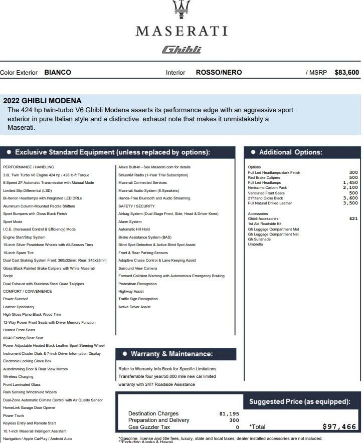 Used 2022 Maserati Ghibli Modena image 1