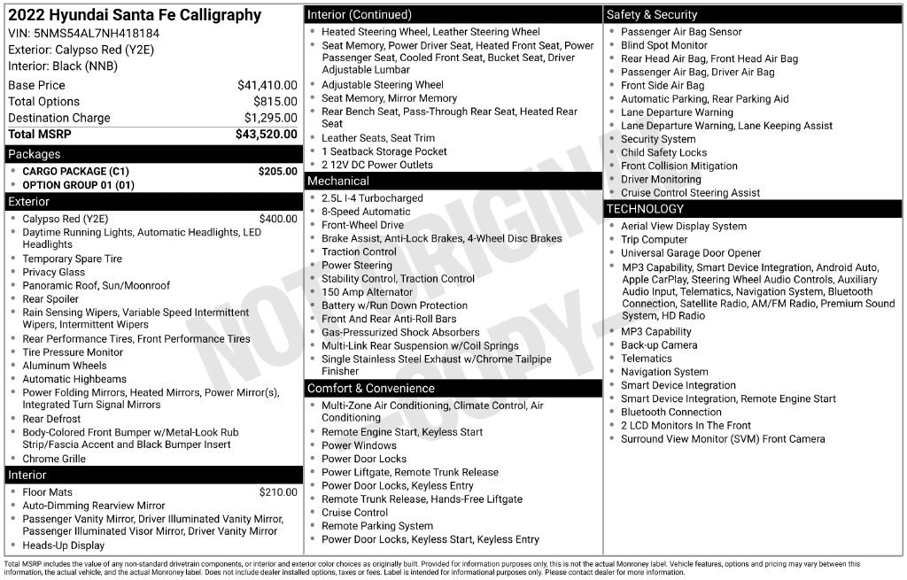 Used 2022 Hyundai Santa Fe Calligraphy w/ Cargo Package FWD image 30