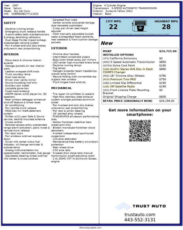 Used 2007 Saturn Sky w/ Premium Trim Pkg image 2