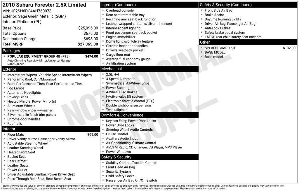Used 2010 Subaru Forester 2.5X Limited w/ Popular Equipment Group 4B image 17