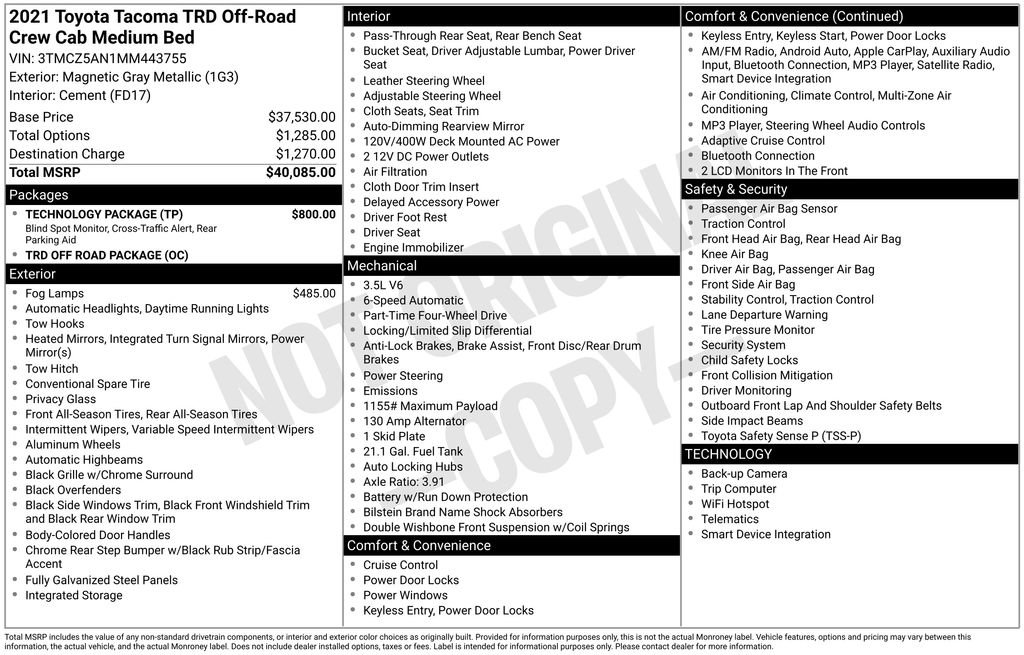 Used 2021 Toyota Tacoma TRD Off-Road w/ Technology Package image 33