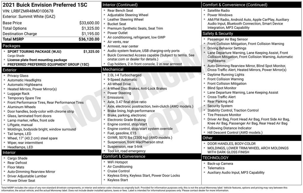 Certified 2021 Buick Envision Preferred w/ Sport Touring Package image 11