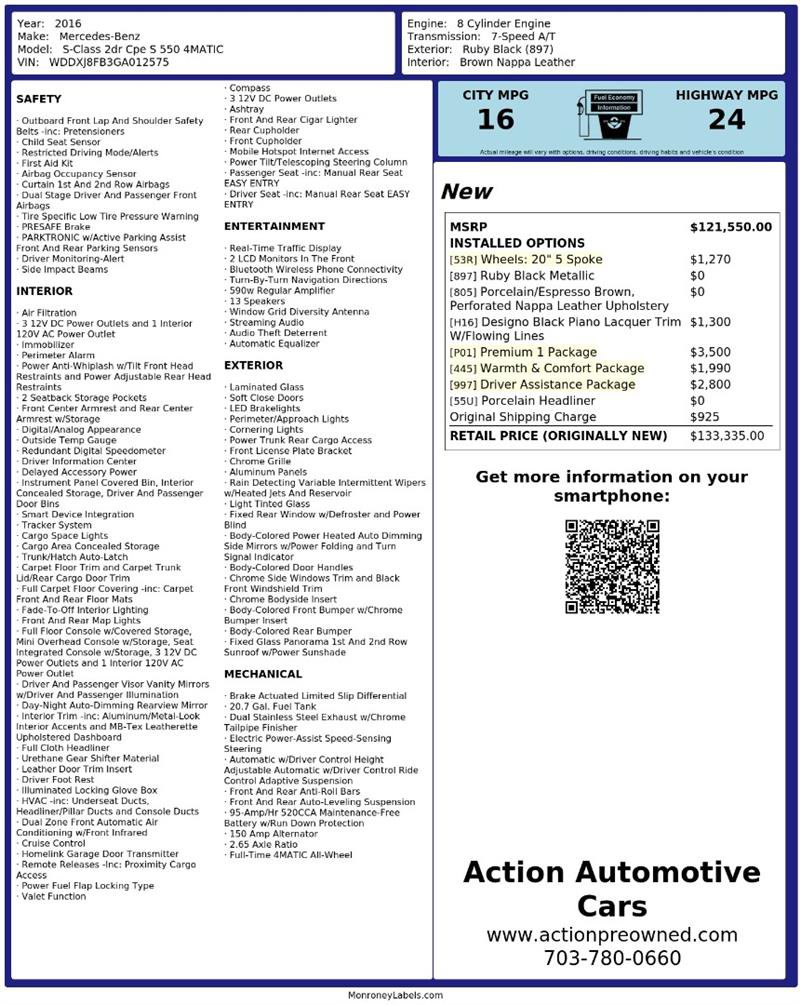 Used 2016 Mercedes-Benz S 550 4MATIC Coupe image 2