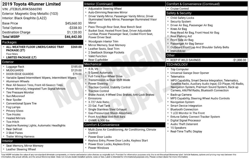 Certified 2019 Toyota 4Runner Limited AWD/4WD image 3