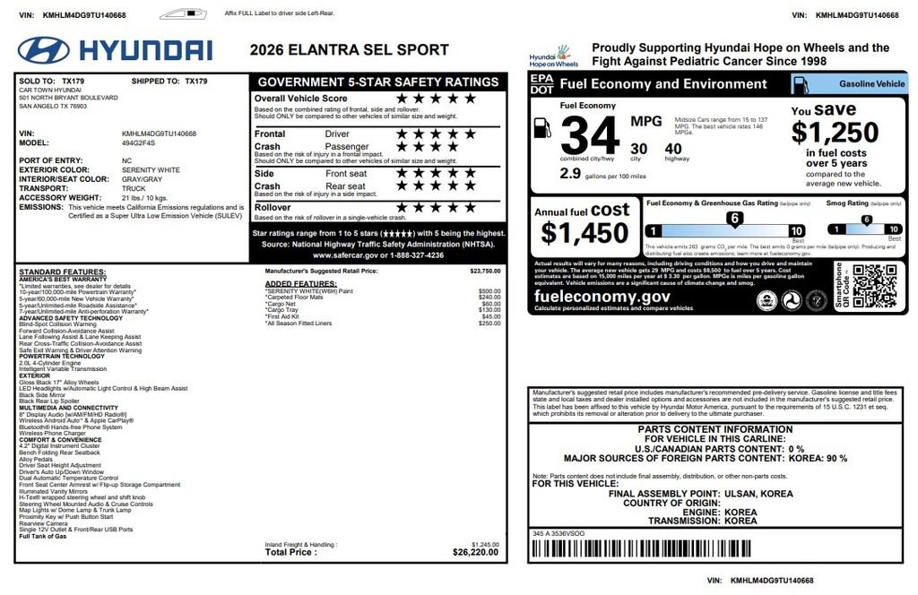 Used 2026 Hyundai Elantra Sport FWD image 2