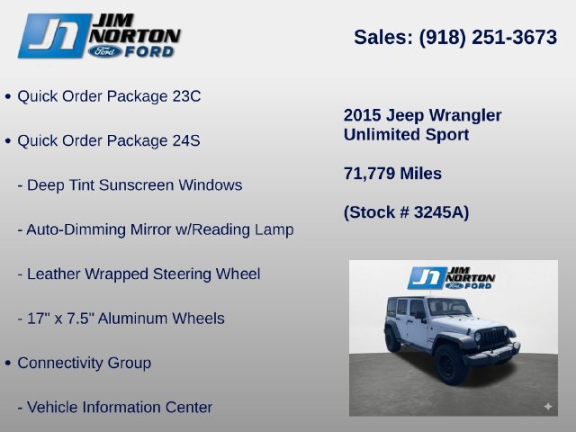 Used 2015 Jeep Wrangler Unlimited Sport w/ Quick Order Package 24S AWD/4WD image 8