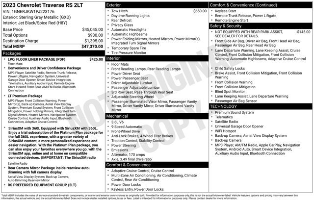 Used 2023 Chevrolet Traverse RS w/ LPO, Floor Liner Package FWD image 4
