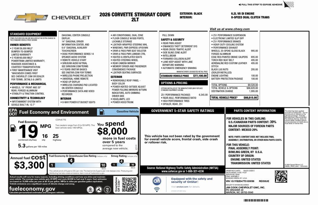 New 2026 Chevrolet Corvette Stingray Preferred Cpe w/ Z51 Performance Package image 2