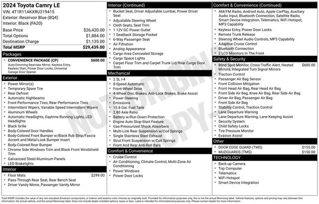 Used 2024 Toyota Camry LE w/ Convenience Package FWD image 7
