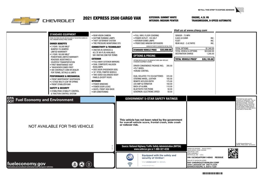 Used 2021 Chevrolet Express 2500 w/ Driver Convenience Package image 9