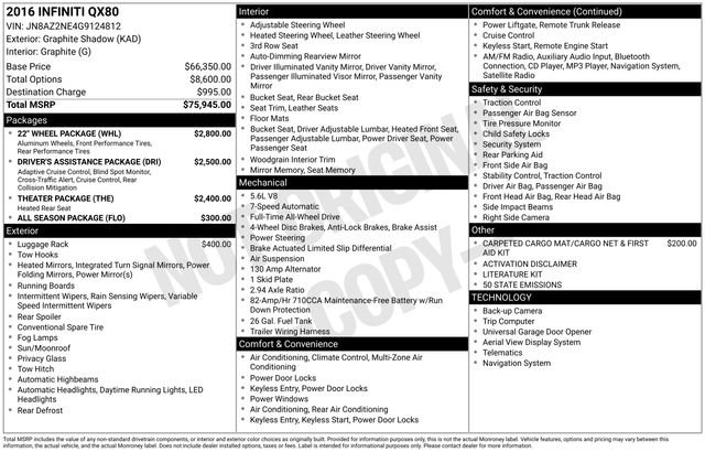 Used 2016 INFINITI QX80 Luxe w/ 22" Wheel Package image 9