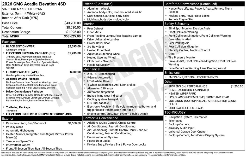 New 2026 GMC Acadia Elevation w/ Black Edition image 48