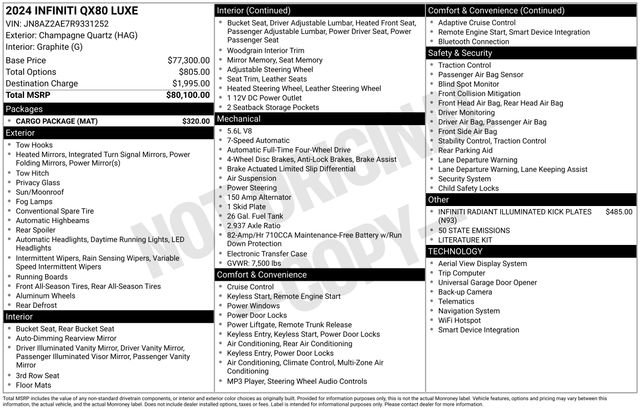 Used 2024 INFINITI QX80 Luxe w/ Cargo Package image 7