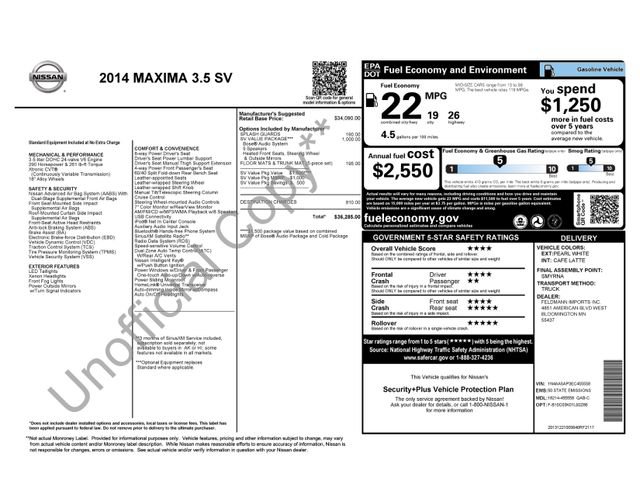Used 2014 Nissan Maxima 3.5 SV w/ SV Value Package FWD image 4