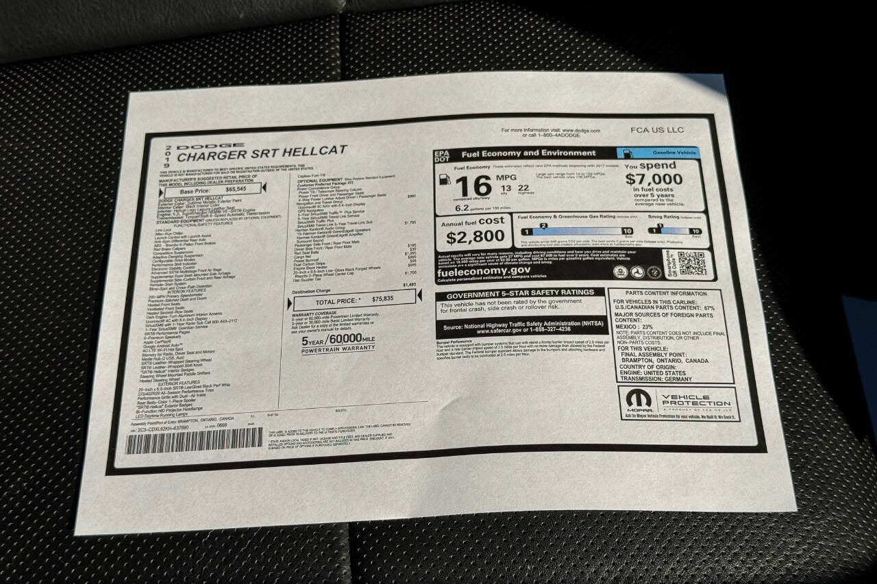Used 2019 Dodge Charger SRT Hellcat w/ Harman/Kardon Audio Group image 52